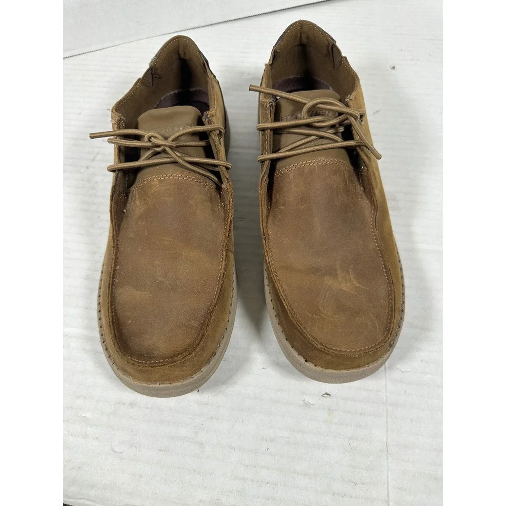 Skechers‎ Mens Relaxed Fit Memory Foam Leather Moc Toe Shoes Brown 210107 Size 8